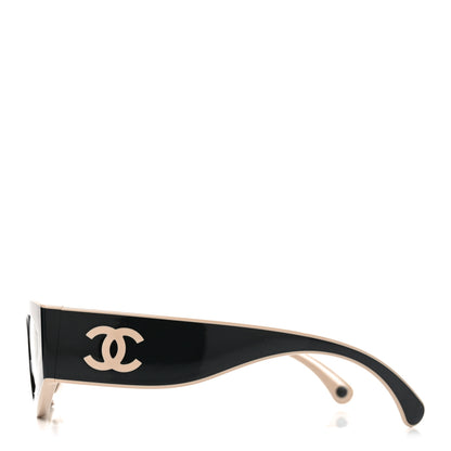 Chanel Acetate Cat Eye Sunglasses 6056 Black Beige 3 of 7