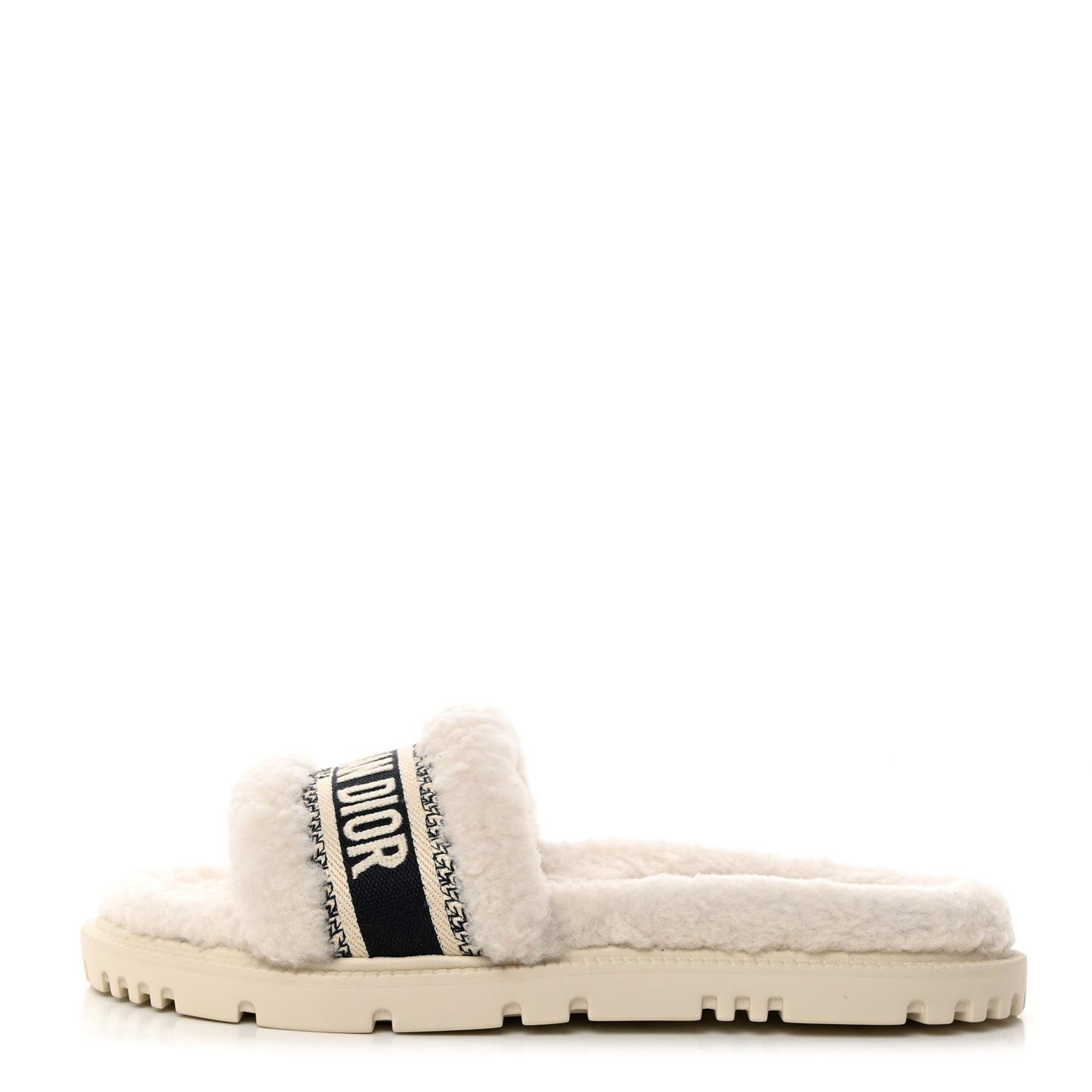 Shearling Canvas Embroidered Dway 10mm Slide Sandals 39 Natural Deep Blue
