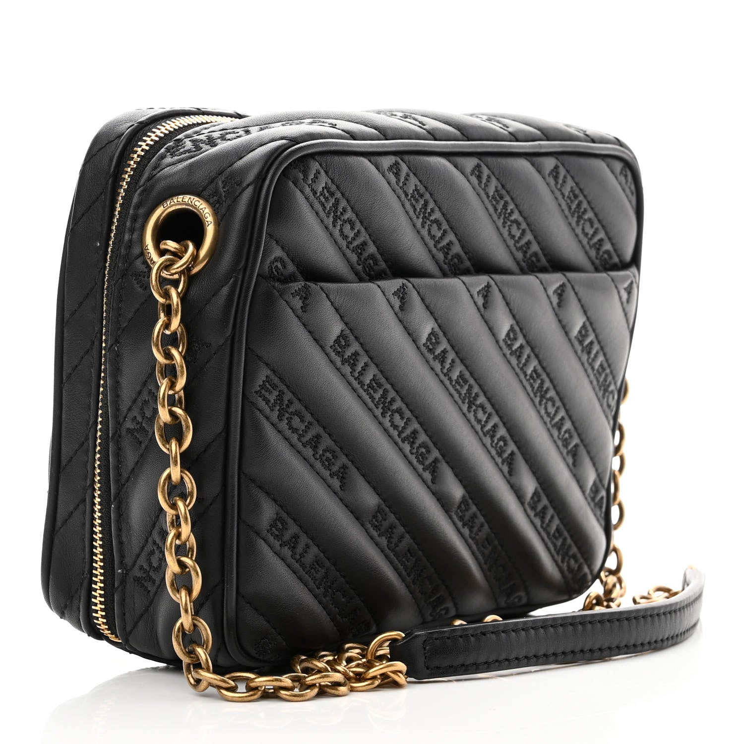 Balenciaga Calfskin Logo Matelasse Chain Strap Blanket Reporter XS Black 3 of 10