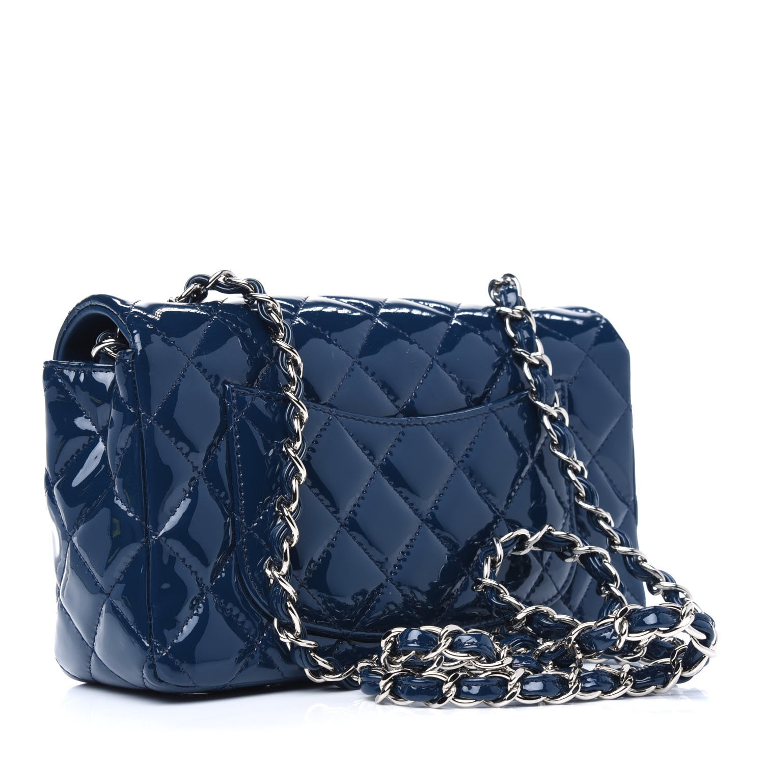 Chanel Patent Calfskin Quilted Mini Rectangular Flap Navy Blue 2 of 4