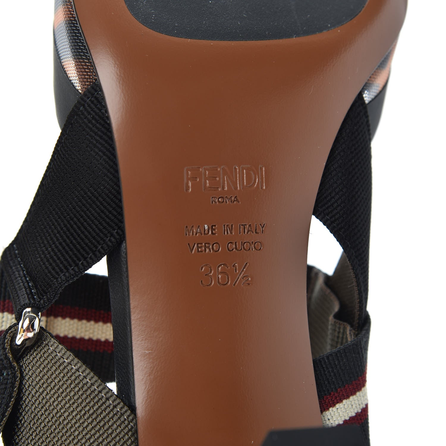 Fendi Technical Mesh FF Colibri 55mm Slingback Pumps 36.5 Tobacco Moro Bordeaux Black Militare 9 of 10