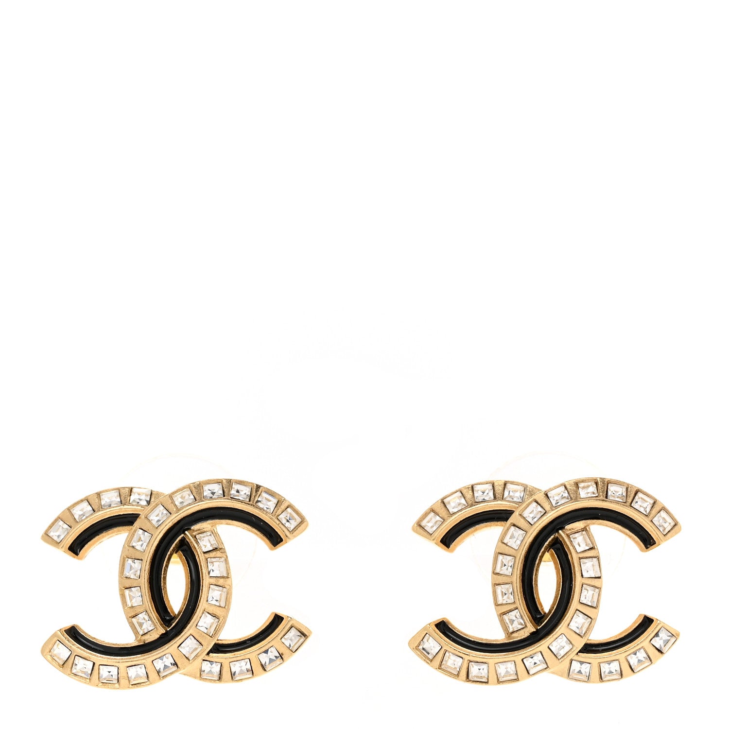 Chanel Baguette Crystal Enamel CC Earrings Gold Black 1 of 5