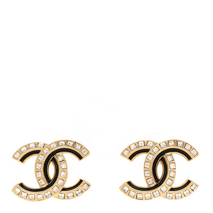 Chanel Baguette Crystal Enamel CC Earrings Gold Black 1 of 5