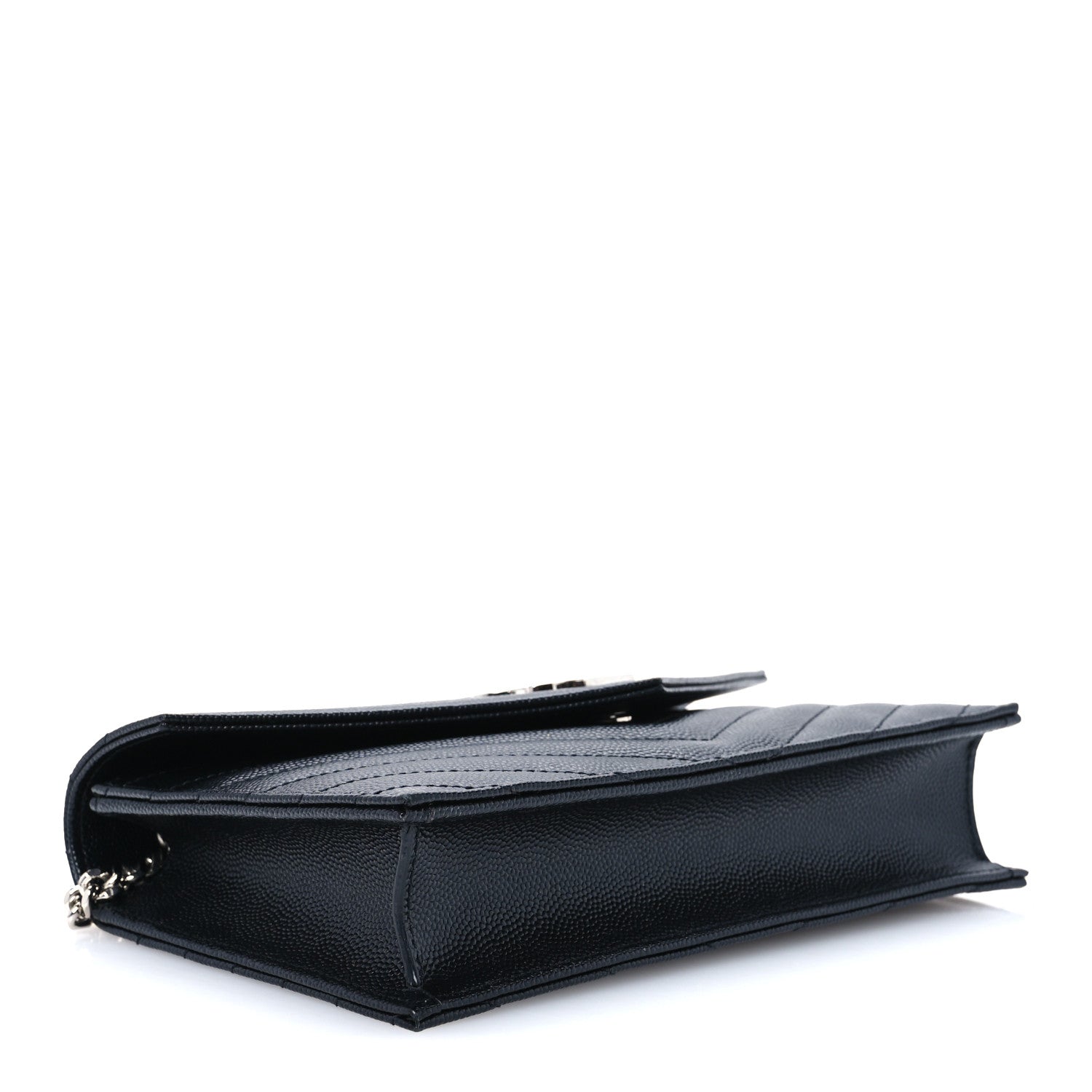Saint Laurent Grain De Poudre Matelasse Chevron Monogram Envelope Chain Wallet Black 3 of 9