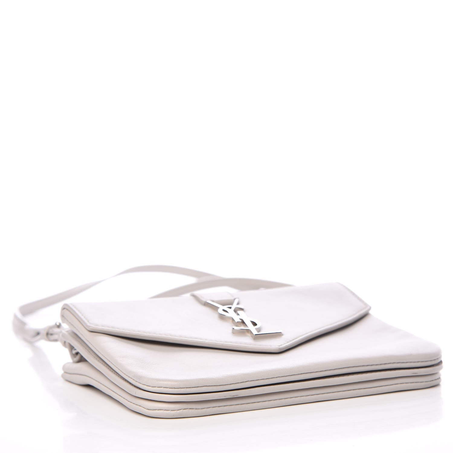 Saint Laurent Calfskin Monogram Tri Pocket Crossbody Bag Grey 4 of 11