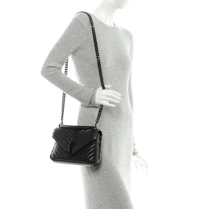 Saint Laurent Sheepskin Matelasse Chevron Monogram Medium College Bag Black 3 of 10