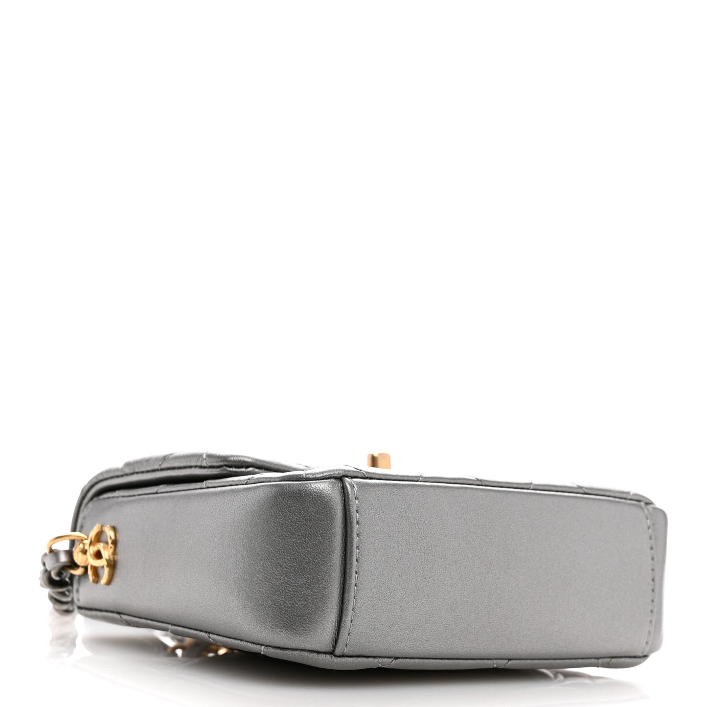 Metallic Lambskin Quilted Mini Side Note Flap Grey
