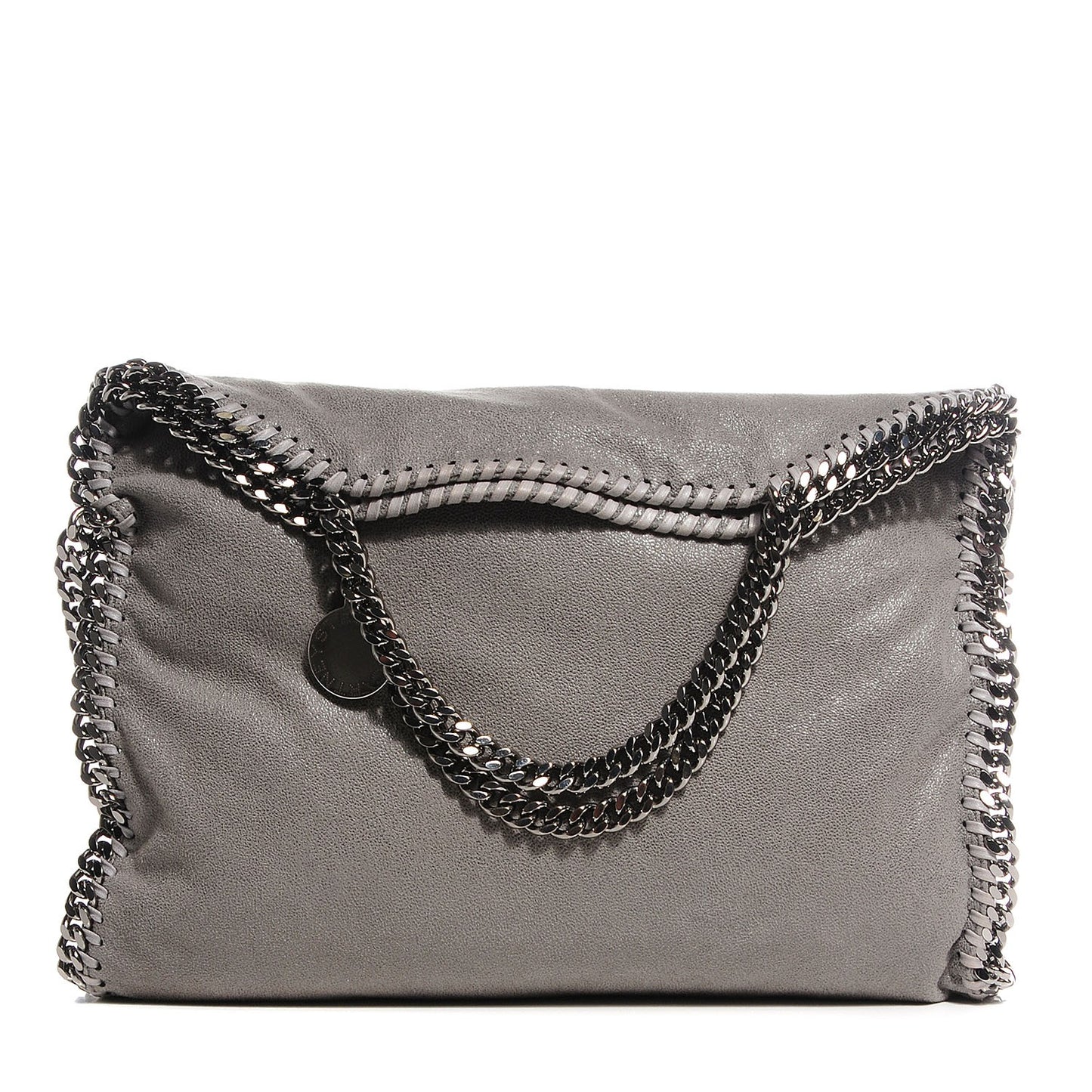 Faux Leather Shaggy Deer Falabella Fold Over Tote Light Grey