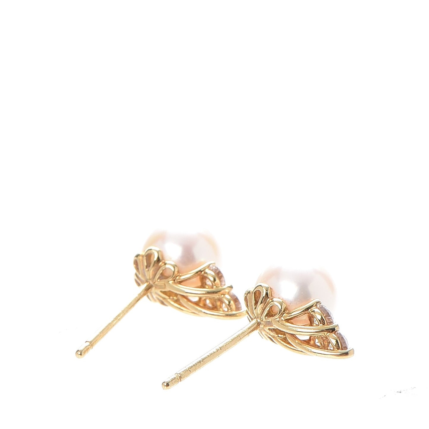 18K Yellow Gold Diamond Akoya 7mm Aria Pearl Earrings