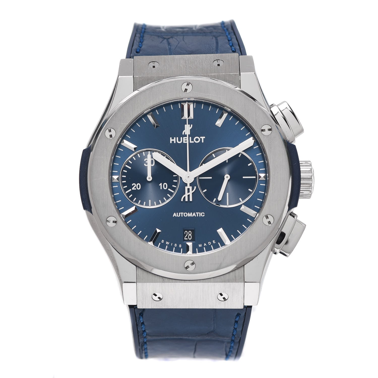 Hublot Titanium Alligator 45mm Classic Fusion Chronograph Automatic Watch Blue 521.NX.7170.LR 1 of 5