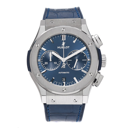 Hublot Titanium Alligator 45mm Classic Fusion Chronograph Automatic Watch Blue 521.NX.7170.LR 1 of 5