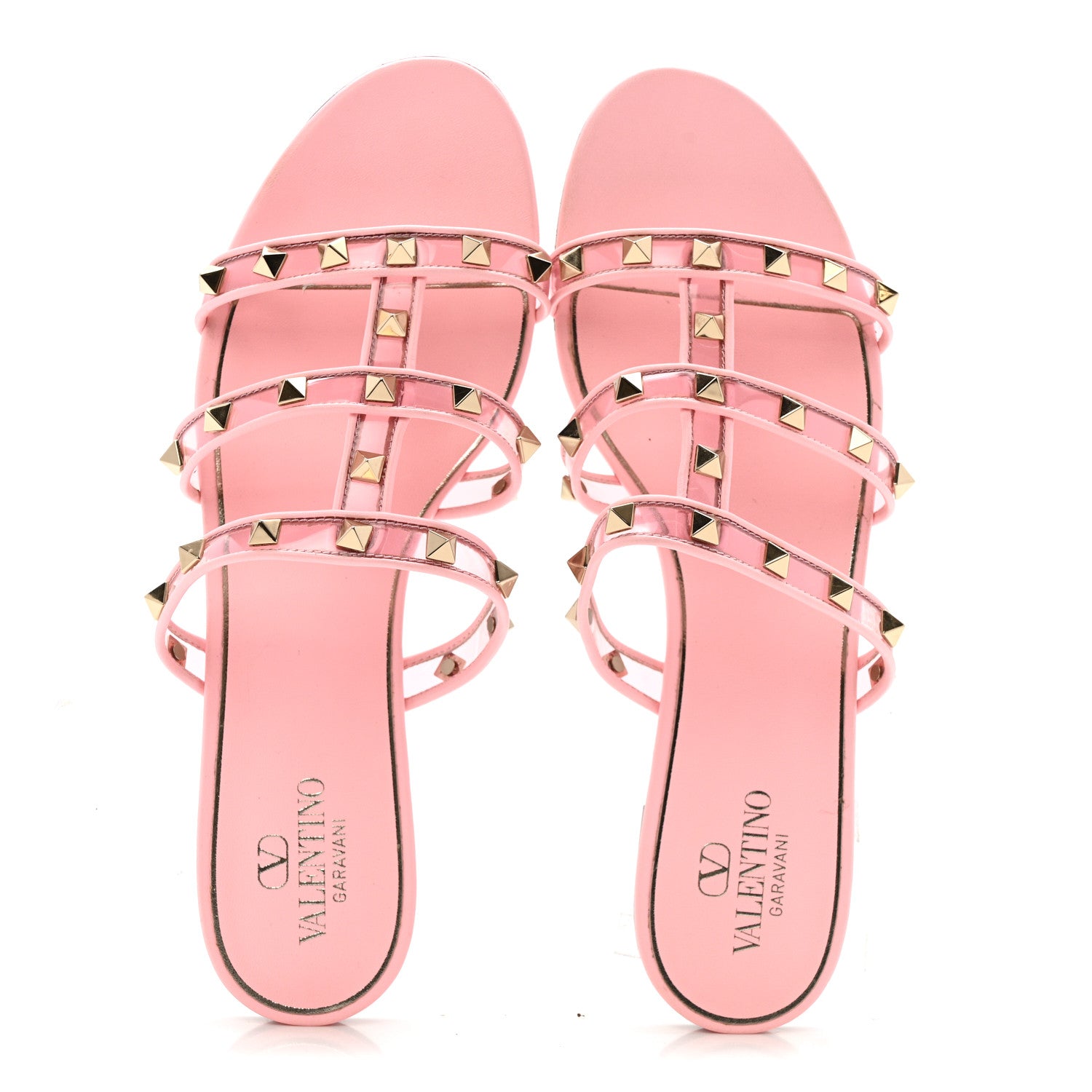 Valentino Garavani Rockstud PVC Caged Flat Slide Sandals 39.5 Pink