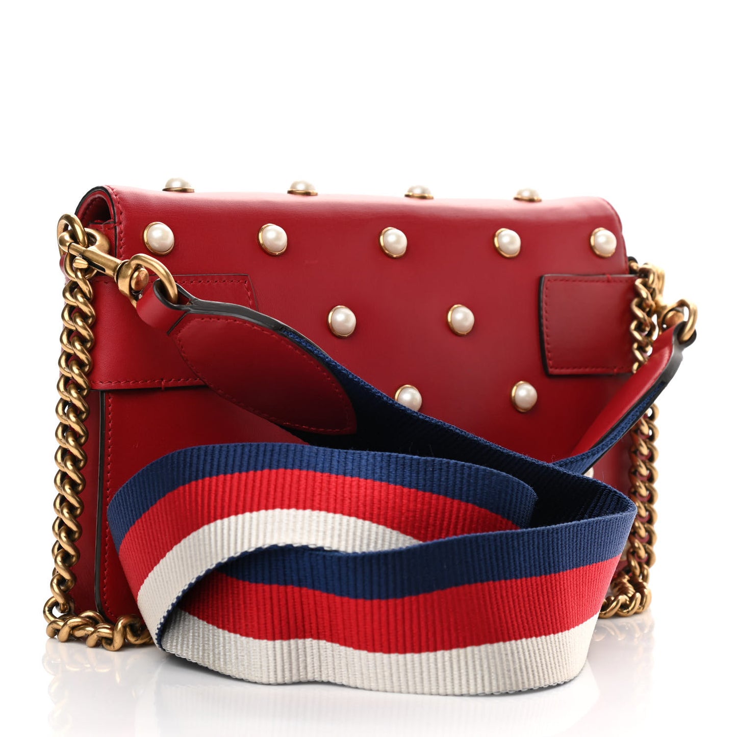 Nappa Pearl Studded Mini Queen Margaret Broadway Shoulder Bag Hibiscus Red