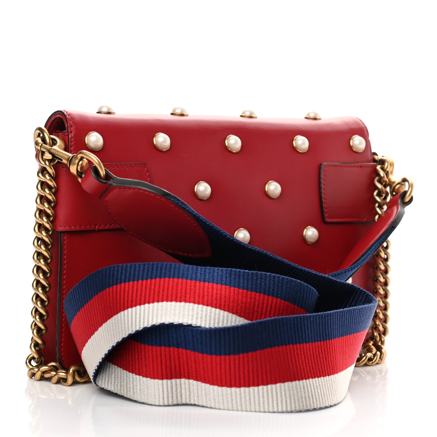 Gucci Nappa Pearl Studded Mini Queen Margaret Broadway Shoulder Bag Hibiscus Red 3 of 12