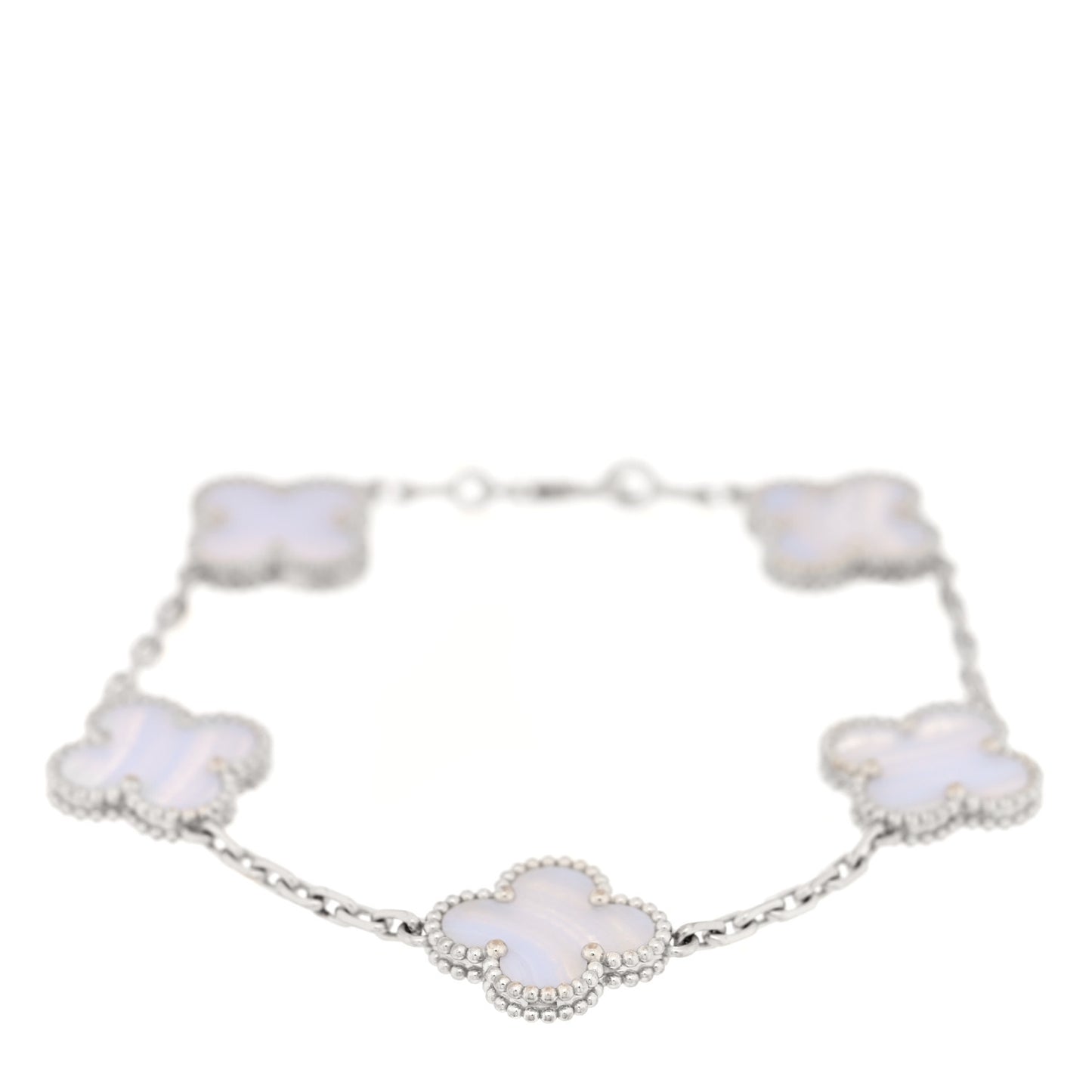 18K White Gold Chalcedony 5 Motifs Vintage Alhambra Bracelet