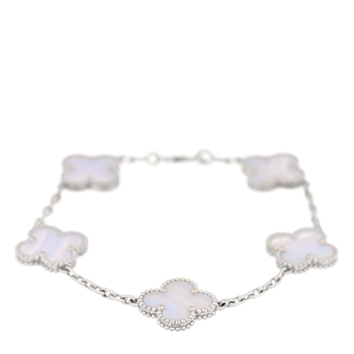 Van Cleef & Arpels 18K White Gold Chalcedony 5 Motifs Vintage Alhambra Bracelet 1 of 4