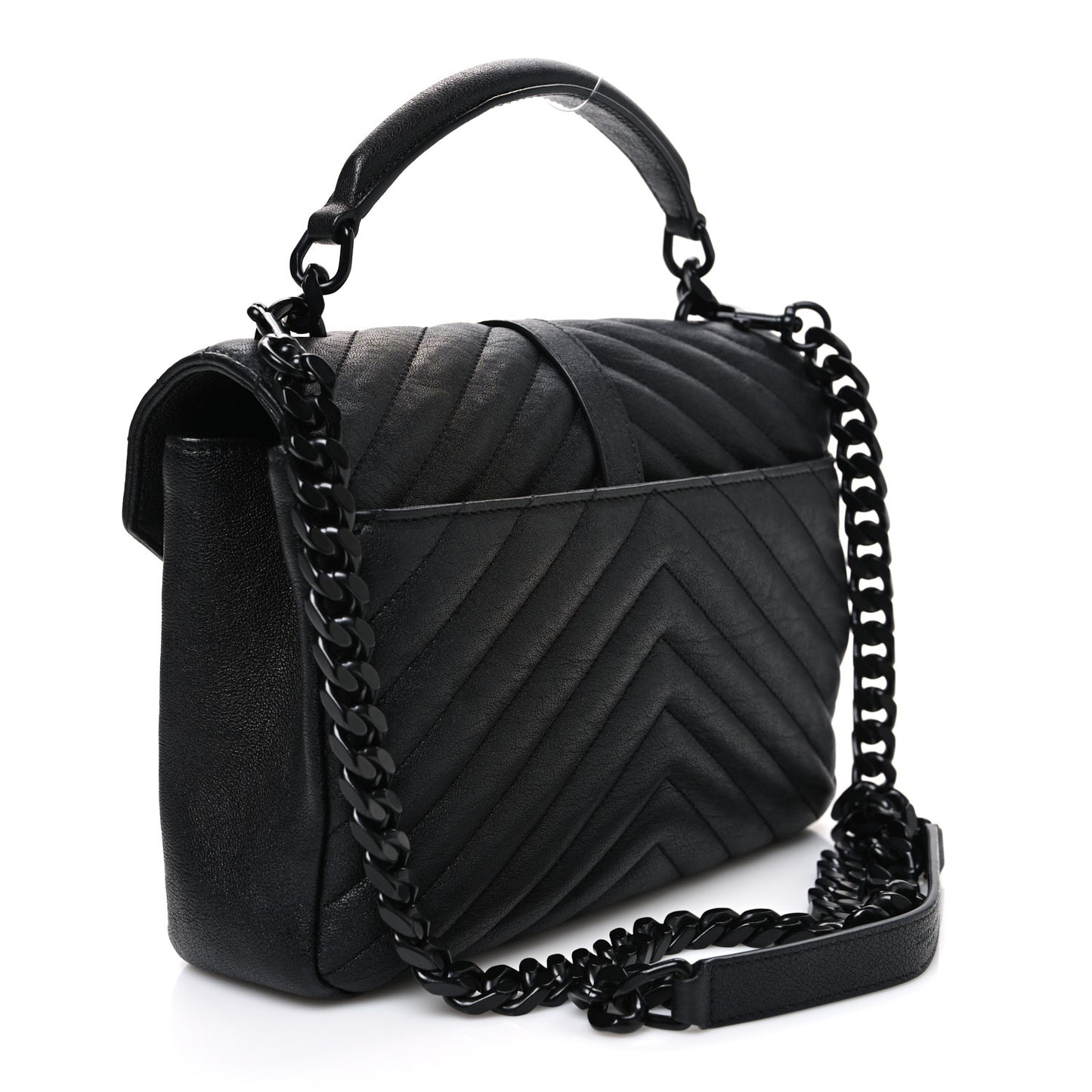 Sheepskin Matelasse Chevron Monogram Monochrome Medium College Bag Black
