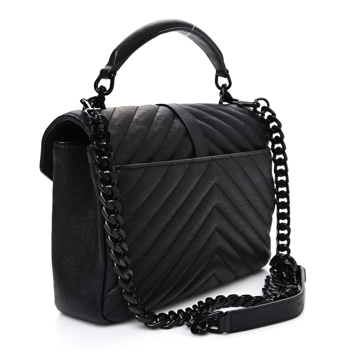 Saint Laurent Sheepskin Matelasse Chevron Monogram Monochrome Medium College Bag Black 2 of 11