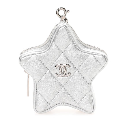 Chanel Metallic Lambskin Walk Of Fame Star Clip On Coin Purse Silver 1 of 9
