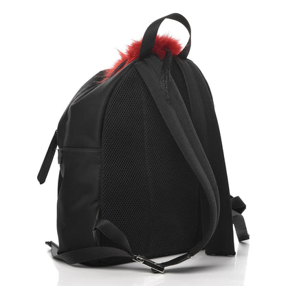 Fendi Nylon Vitello Dolce Elaphe Fox Fur Monster Eyes Backpack Black Natural Bordeaux Multicolor 3 of 10