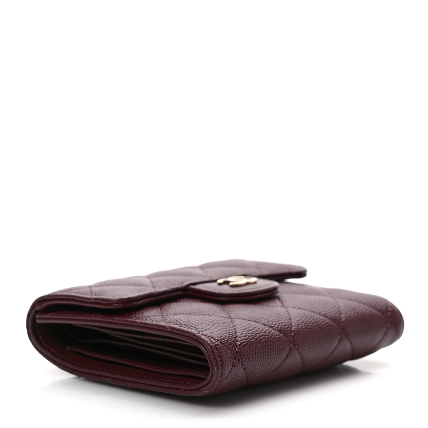 Caviar Quilted Compact Flap Wallet Burgundy