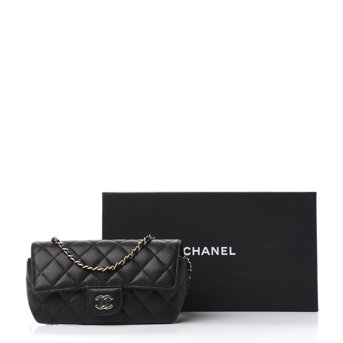 Caviar Quilted Glasses Case With Chain Black