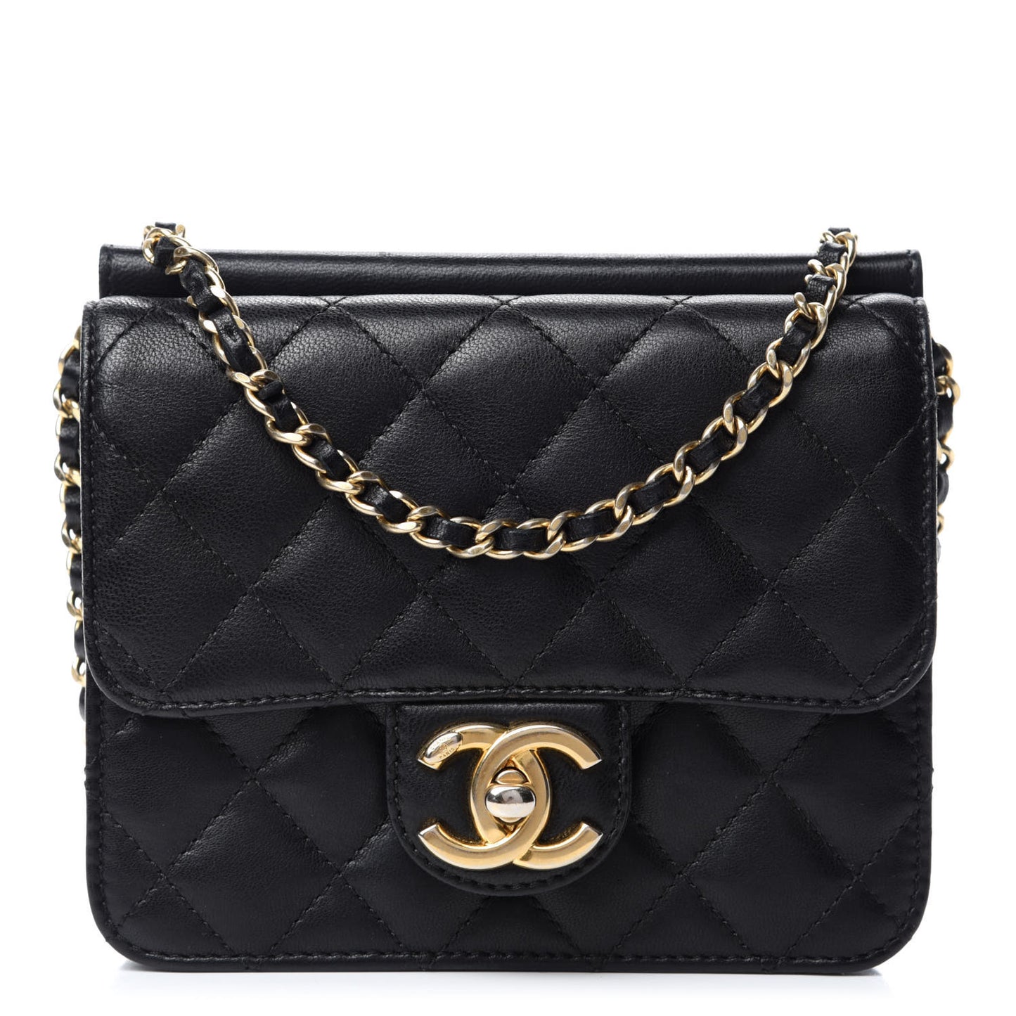 Lambskin Quilted Crossing Times Mini Flap Black
