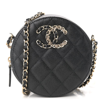 Chanel Caviar Quilted French New Wave Round Clutch With Chain Black 1 of 11