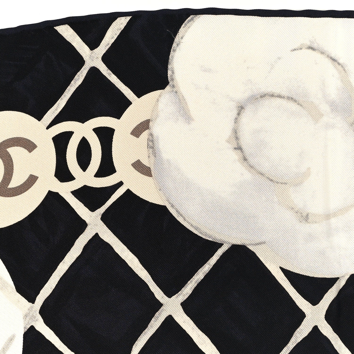 Chanel Silk Camellia CC Square Scarf Black 3 of 3