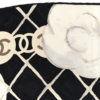 Chanel Silk Camellia CC Square Scarf Black 3 of 3