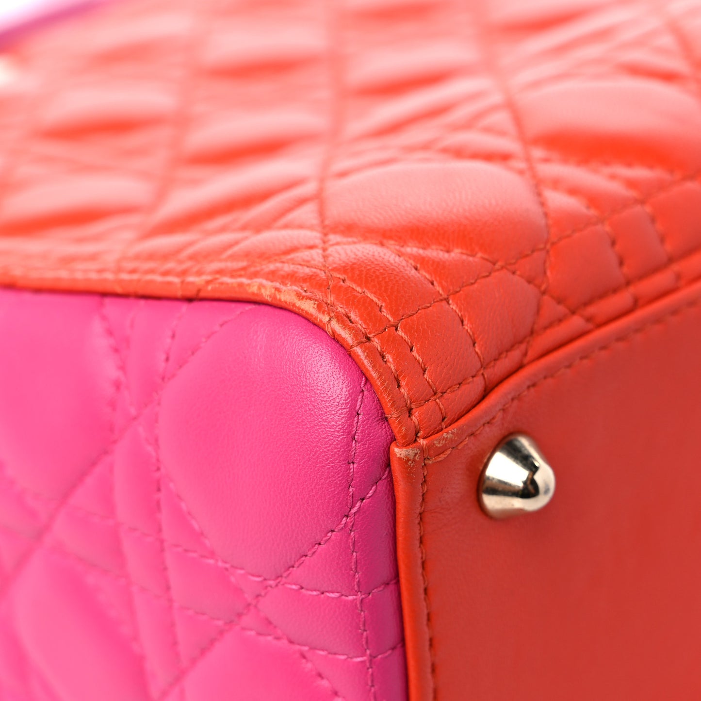 Lambskin Cannage Large Bi-Color Lady Dior Orange Fuchsia