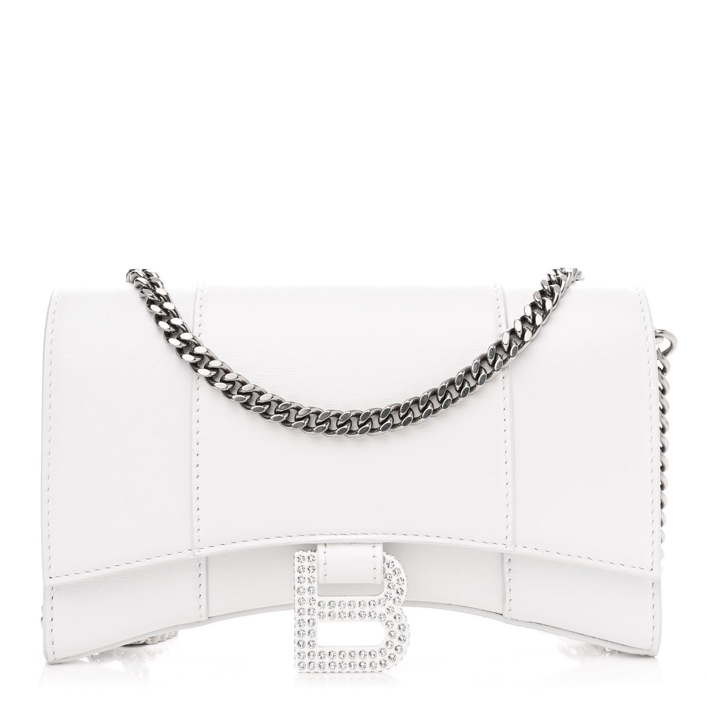 Shiny Box Calfskin Strass Hourglass Chain Bag White