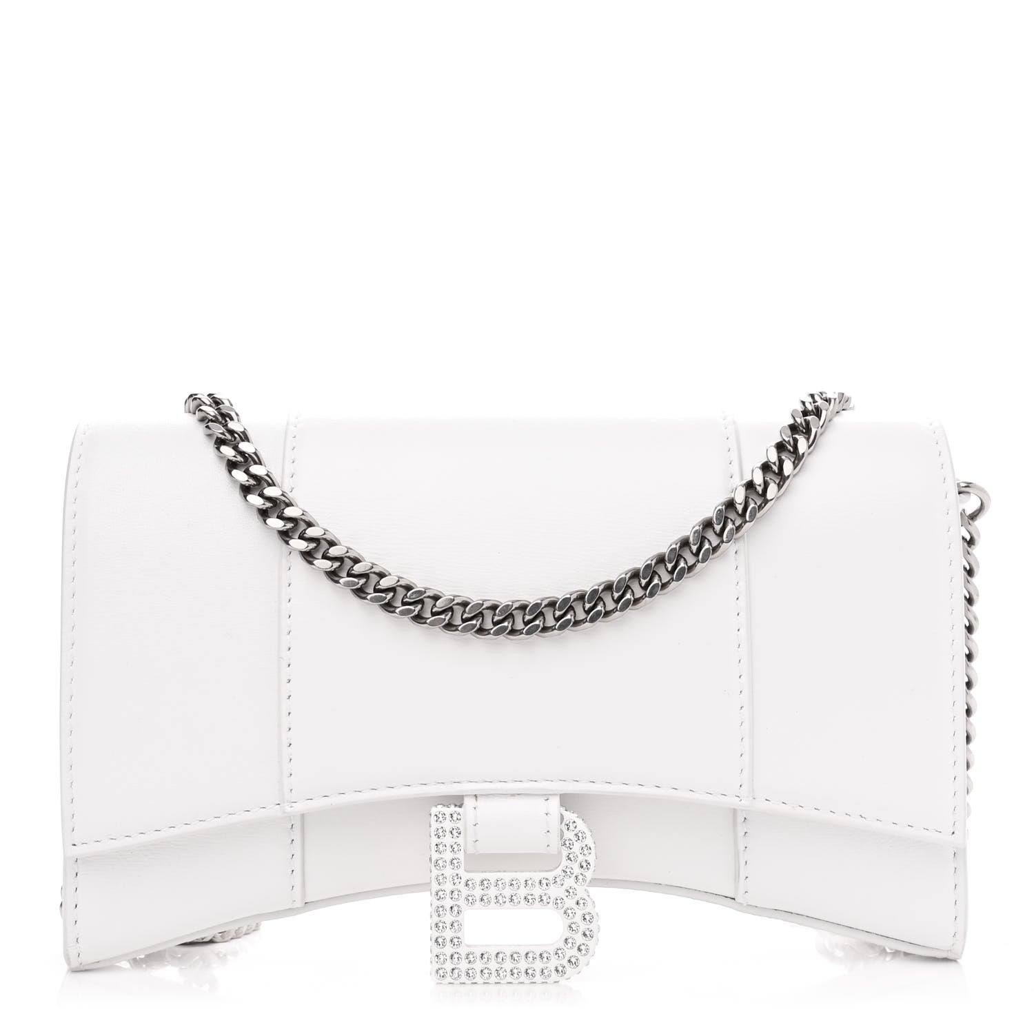 Balenciaga Shiny Box Calfskin Strass Hourglass Chain Bag White 1 of 11