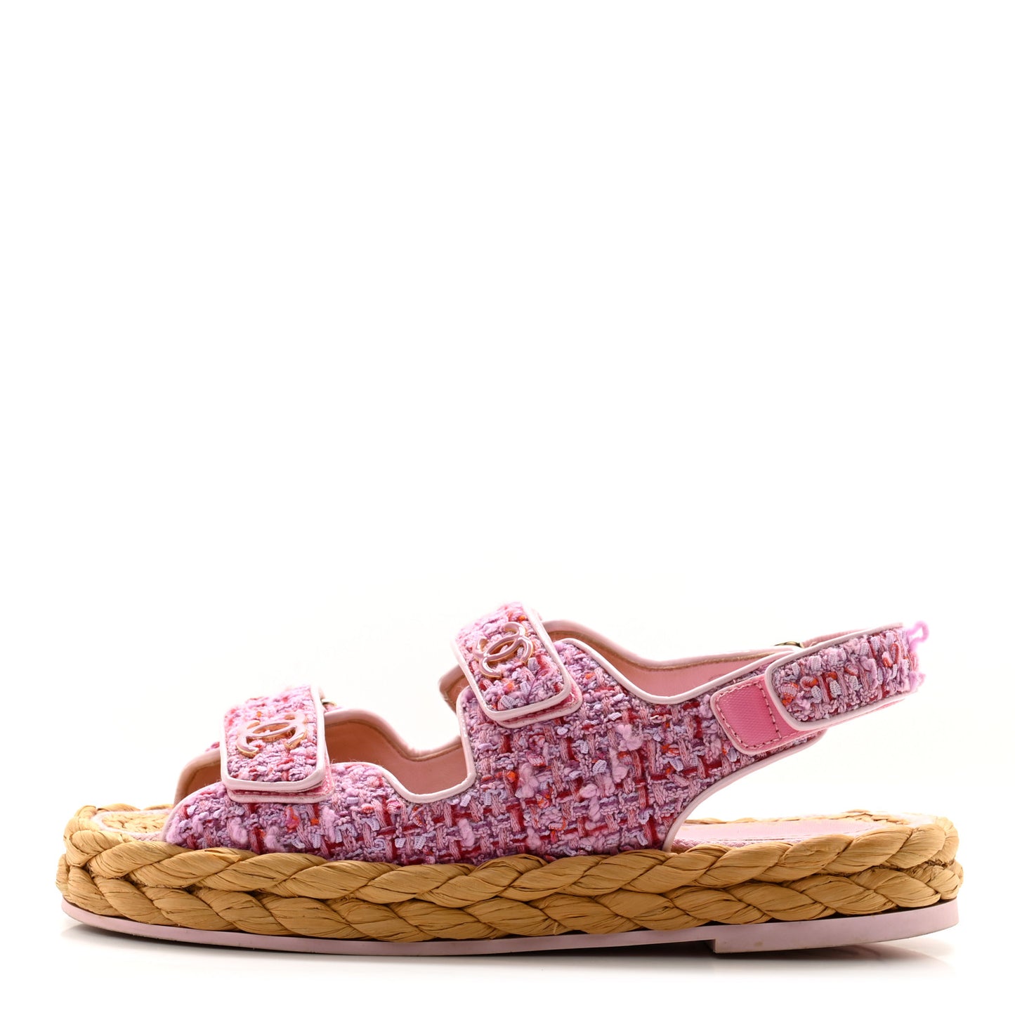 Tweed Patent Calfskin Velcro Dad Sandals 37.5 Pink Multicolor