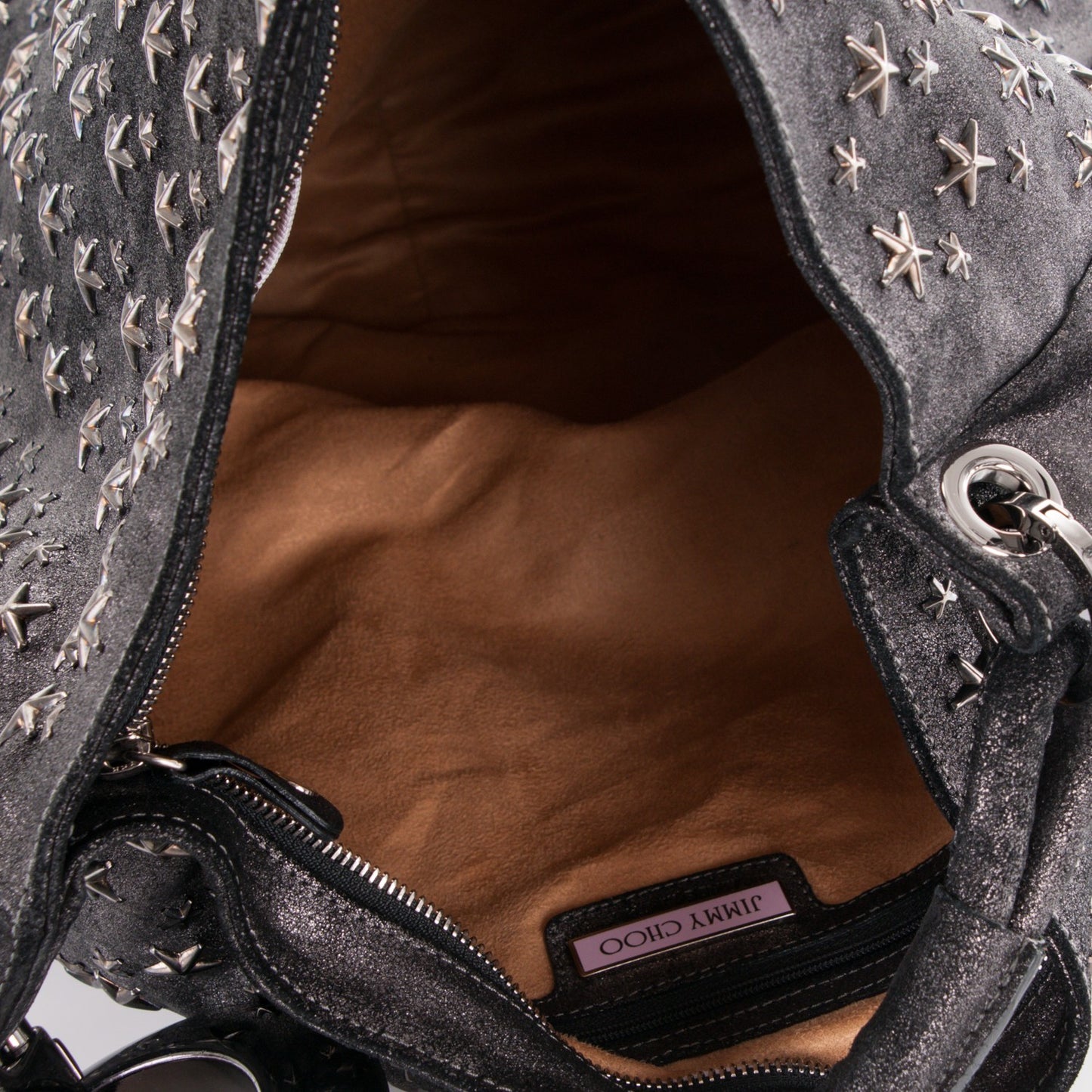 Metallic Calfskin Star Studded Large Sky Hobo Anthracite