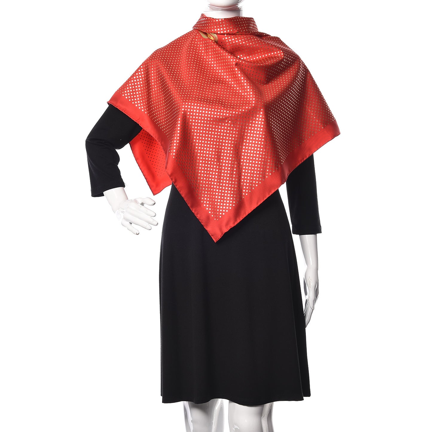 X SEGA Silk GUCCY Stars Print Square Scarf Flame Red Gold
