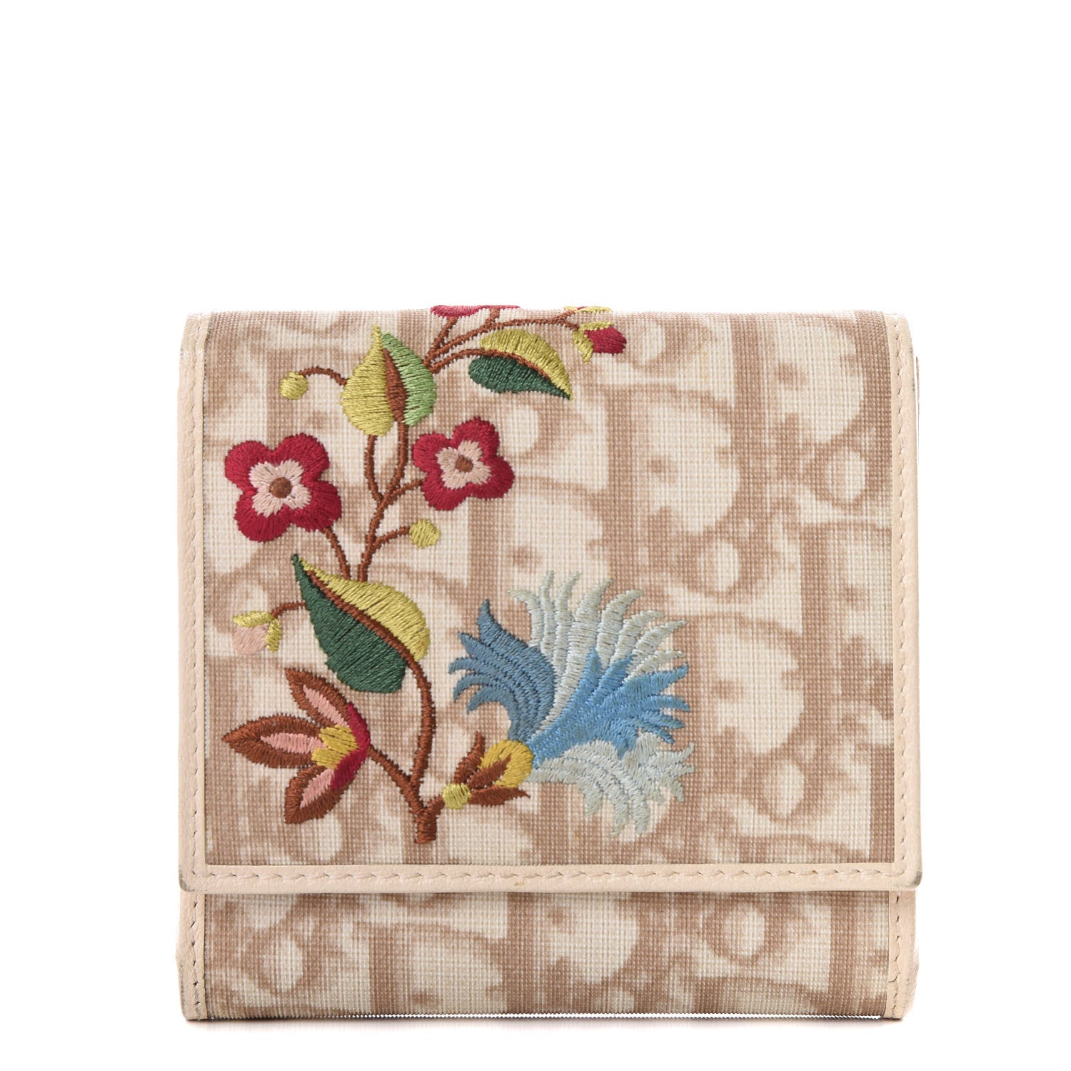 Christian Dior Monogram Vintage Flowers Compact Wallet Beige 1 of 13