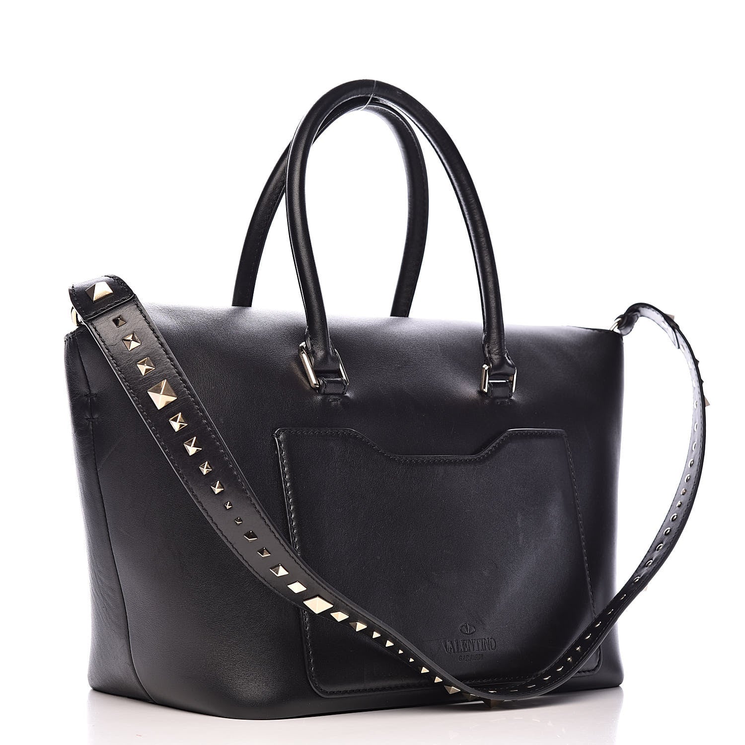 Valentino Garavani Calfskin Rockstud Medium Demilune Double Handle Satchel Black 3 of 23