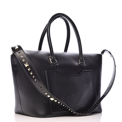 Valentino Garavani Calfskin Rockstud Medium Demilune Double Handle Satchel Black 3 of 23