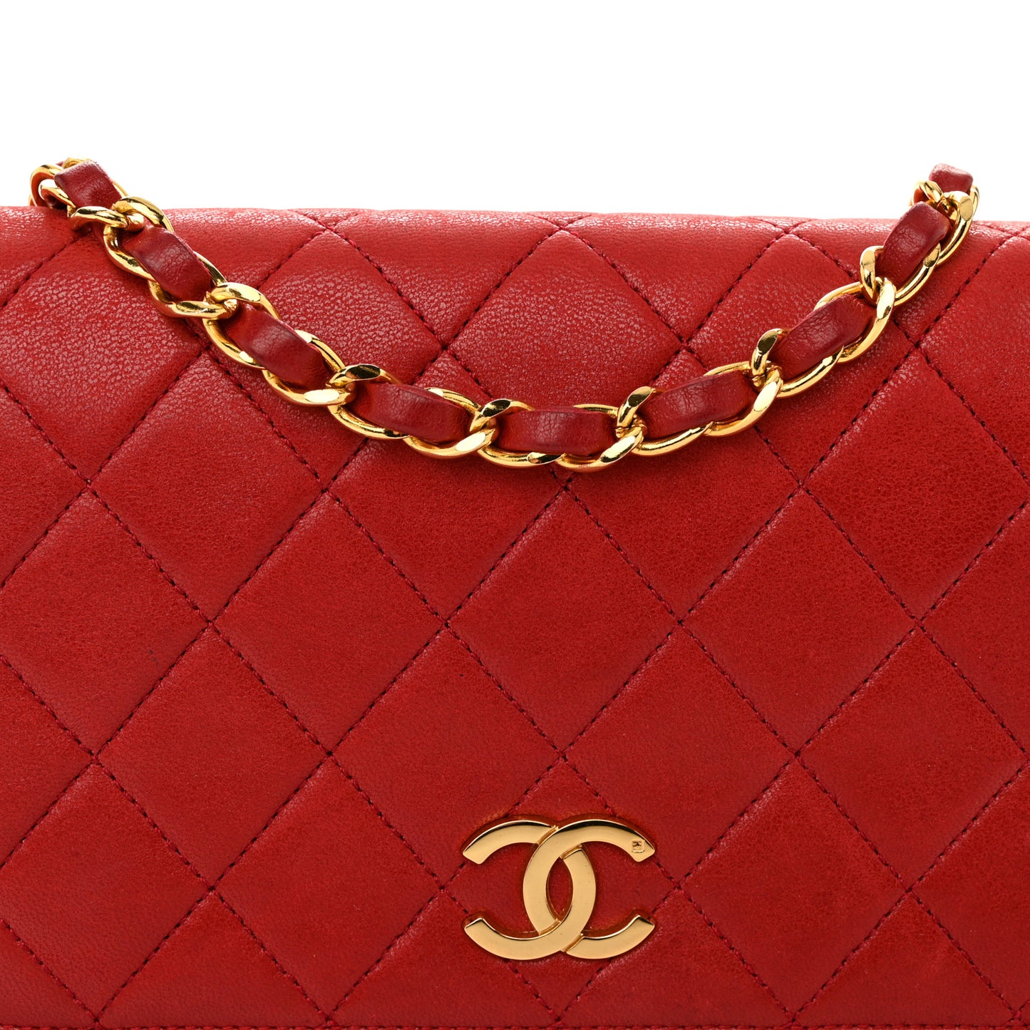 Lambskin Quilted Wallet On Chain WOC Red