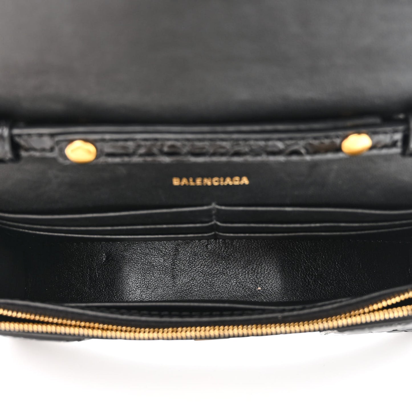 Shiny Calfskin Crocodile Embossed Hourglass Chain Bag Black