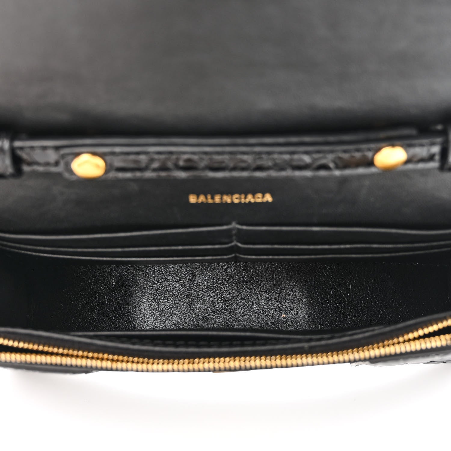 Balenciaga Shiny Calfskin Crocodile Embossed Hourglass Chain Bag Black 5 of 9