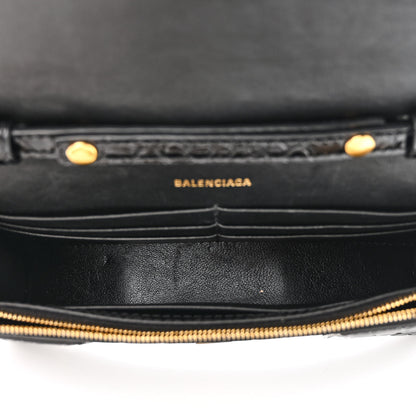 Balenciaga Shiny Calfskin Crocodile Embossed Hourglass Chain Bag Black 5 of 9