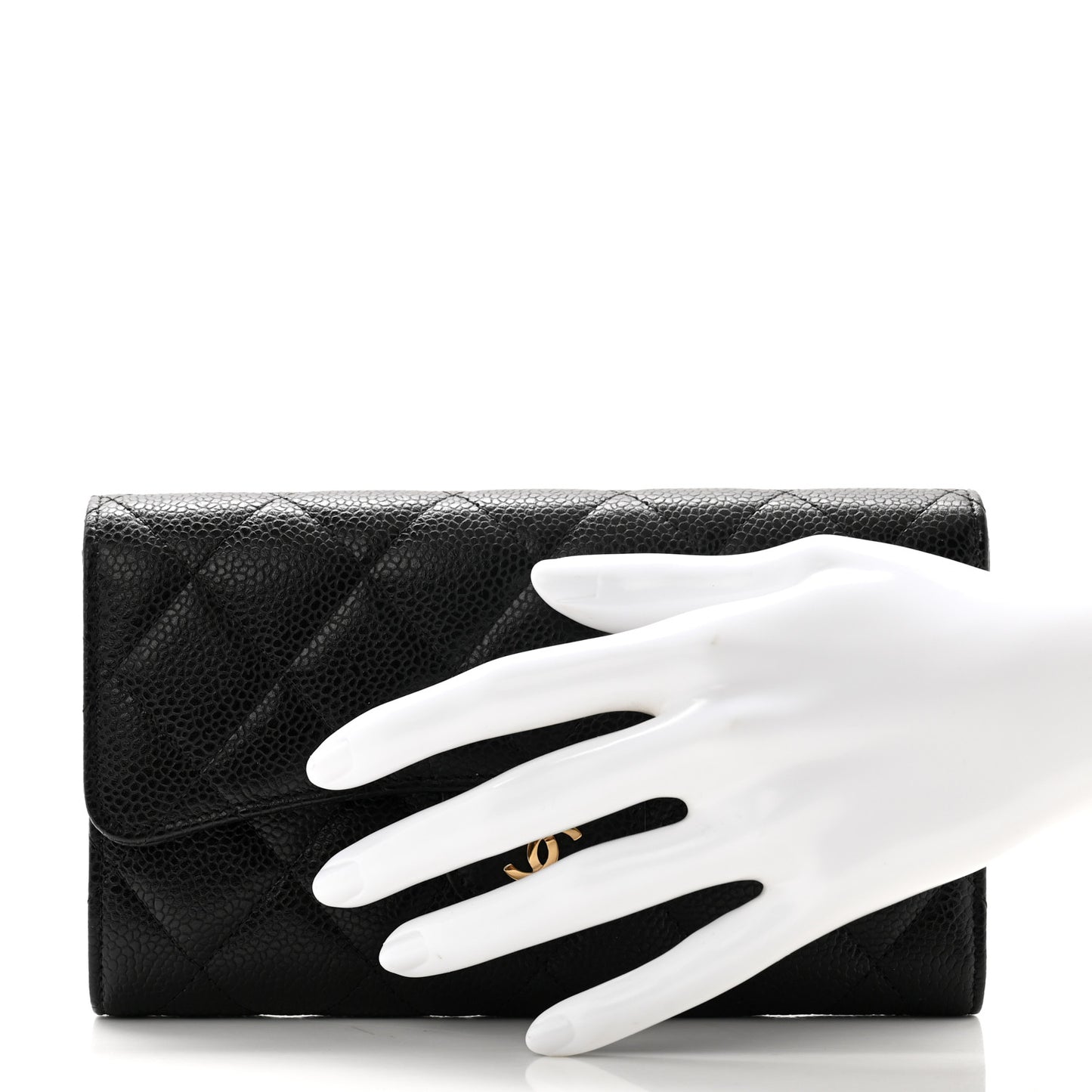 Caviar Quilted Large Flap Wallet Black