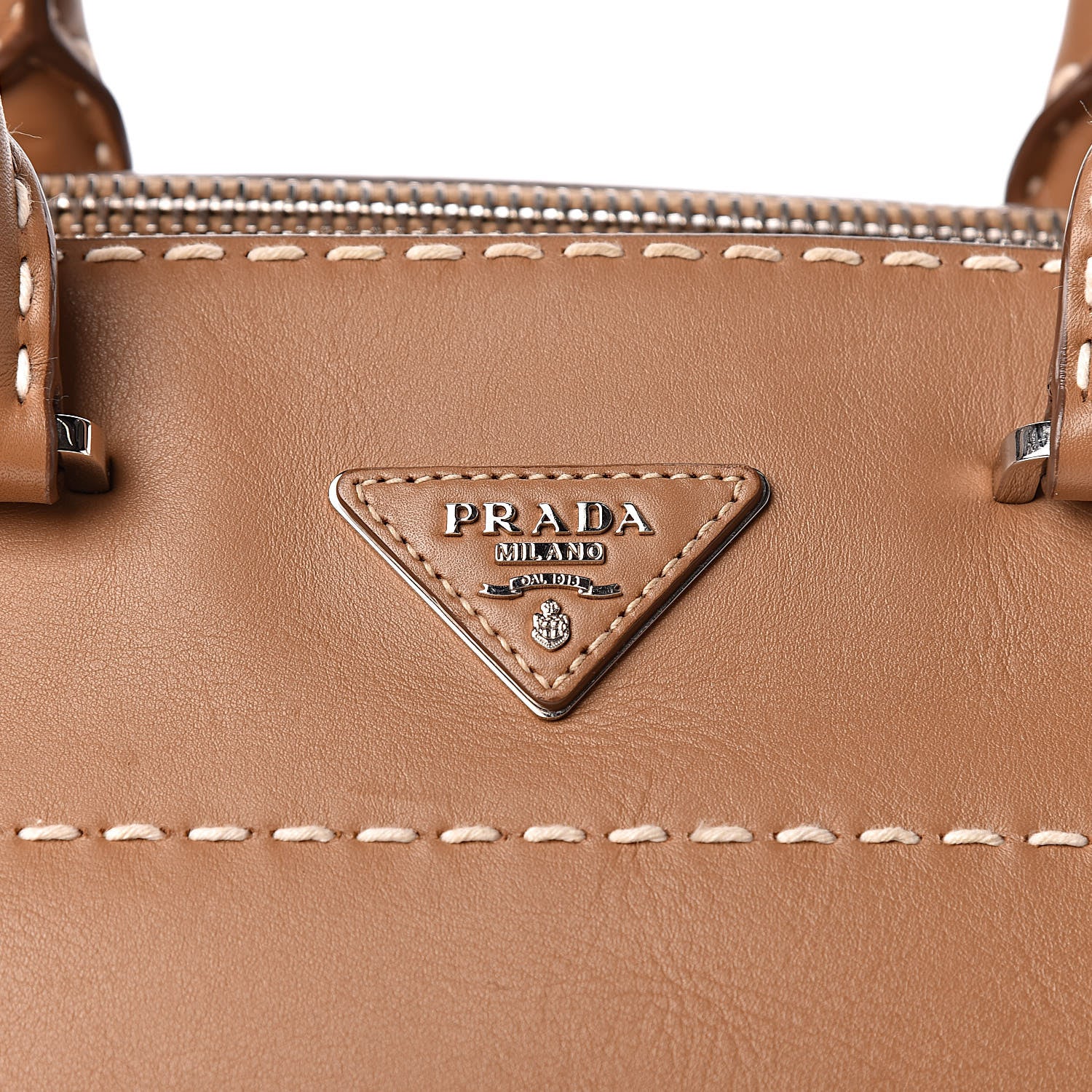 Prada City Calf Small Hand Stitched Galleria Double Zip Tote Caramel 12 of 12