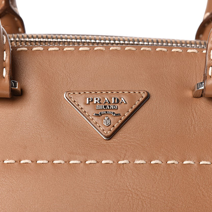 Prada City Calf Small Hand Stitched Galleria Double Zip Tote Caramel 12 of 12