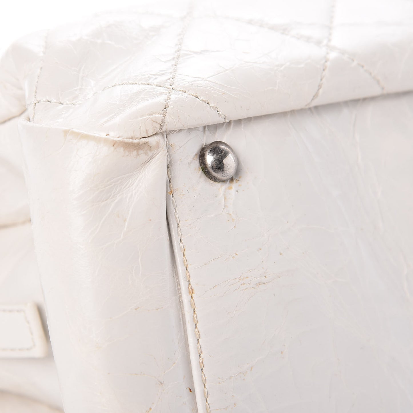 Glazed Crackled Calfskin Small Reissue Tote White