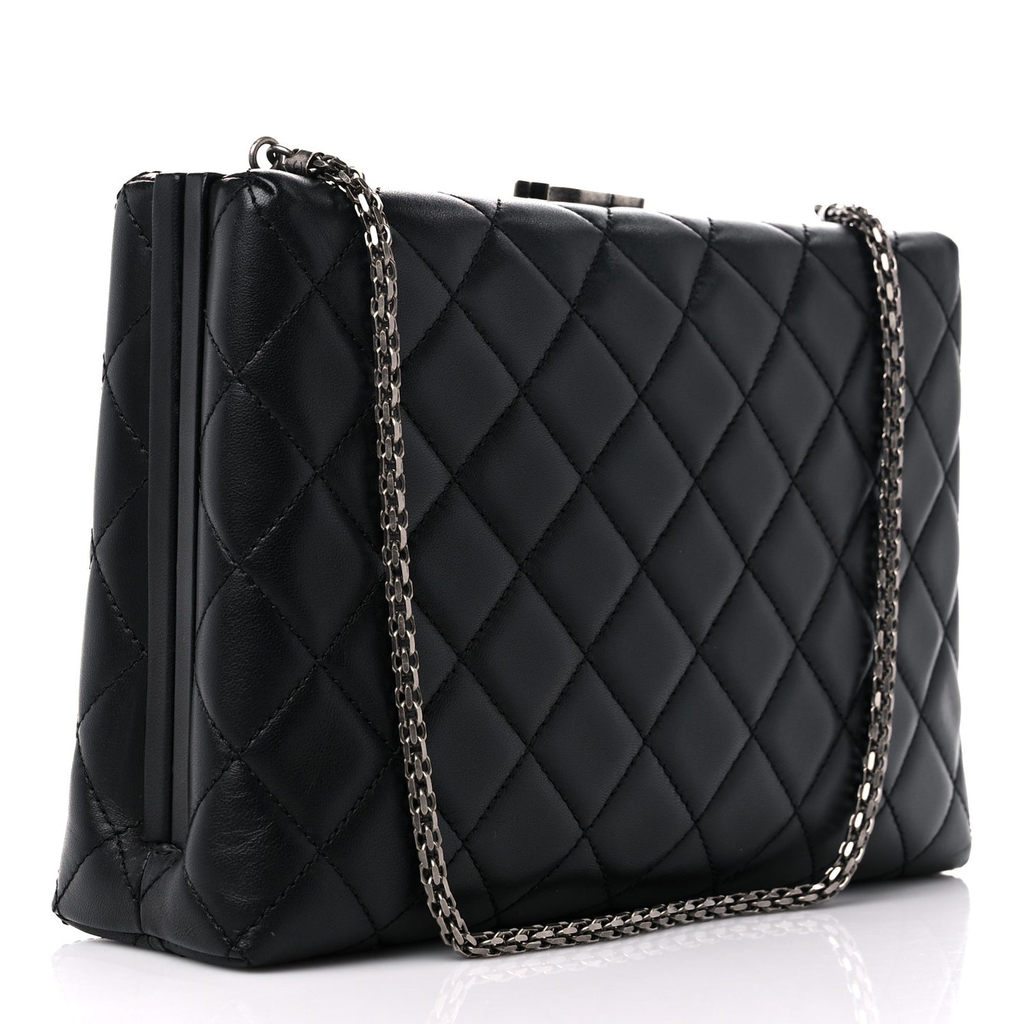 Lambskin Quilted Kisslock Minaudiere Black