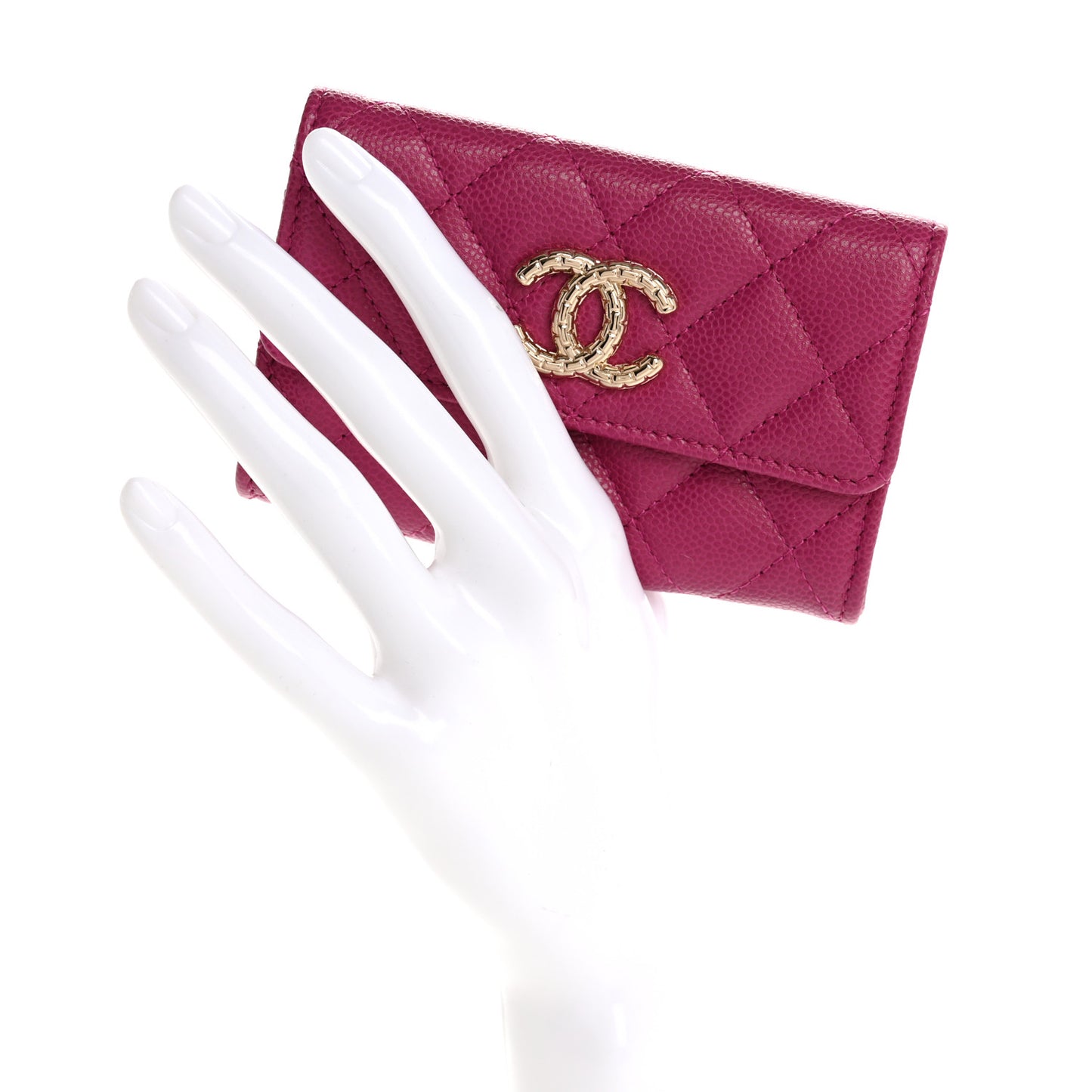 Caviar Quilted Textured CC Flap Card Holder Purple