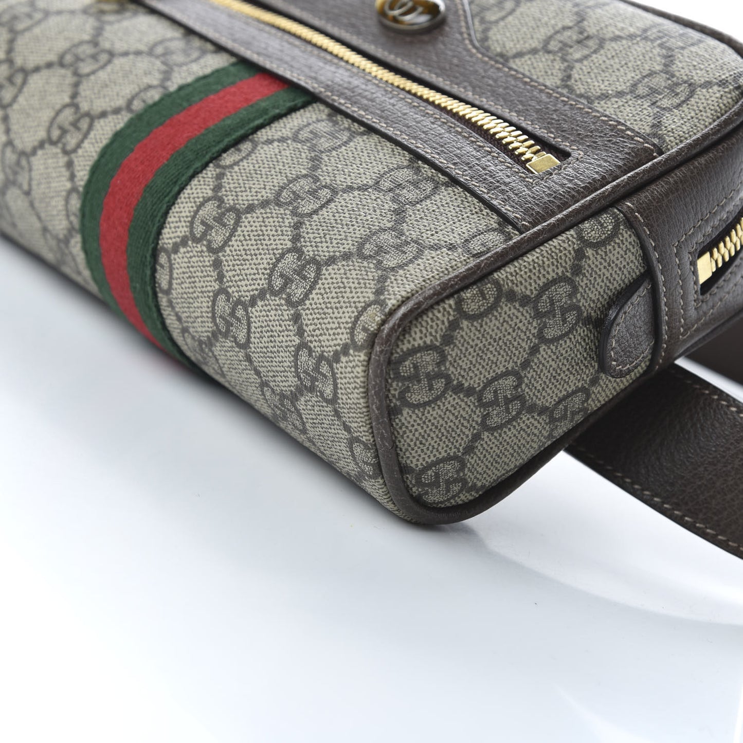 GG Supreme Monogram Web Small Ophidia Belt Bag 75 30 Dark Brown